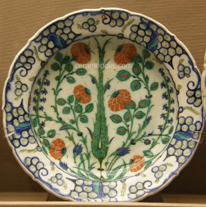 Iznik Plate - Saz Leaf with Red Flowers